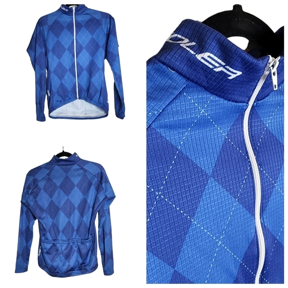 Voler Cycling Full Zip Long Sleeve Jersey Blue Argyle Harlequin Plaid Small - Picture 3 of 12